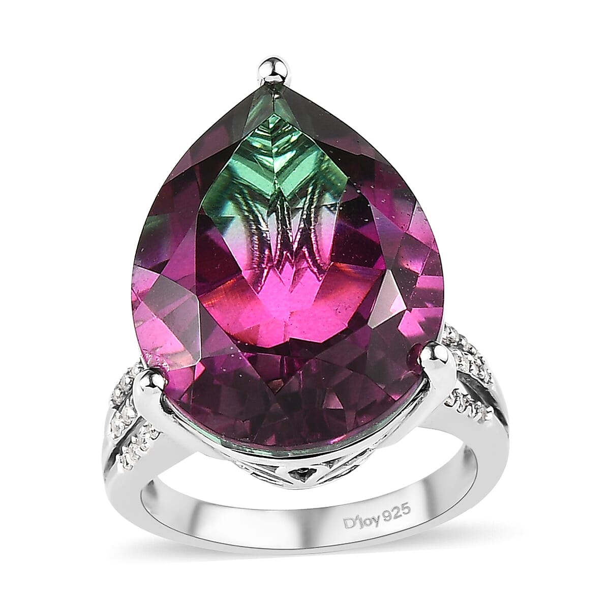 Watermelon Quartz, White Zircon Aurora Bliss Ring in Sterling Silver