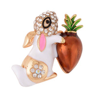 Black and White Austrian Crystal, Enameled Bunny Brooch in Goldtone