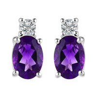 Amethyst and White Topaz Stud Earrings in Sterling Silver and Stainless Steel 1.60 ctw