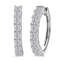 One Time Only Moissanite (Cush 4x4 mm) Hoop Earrings in Platinum Over Sterling Silver 5.50 ctw