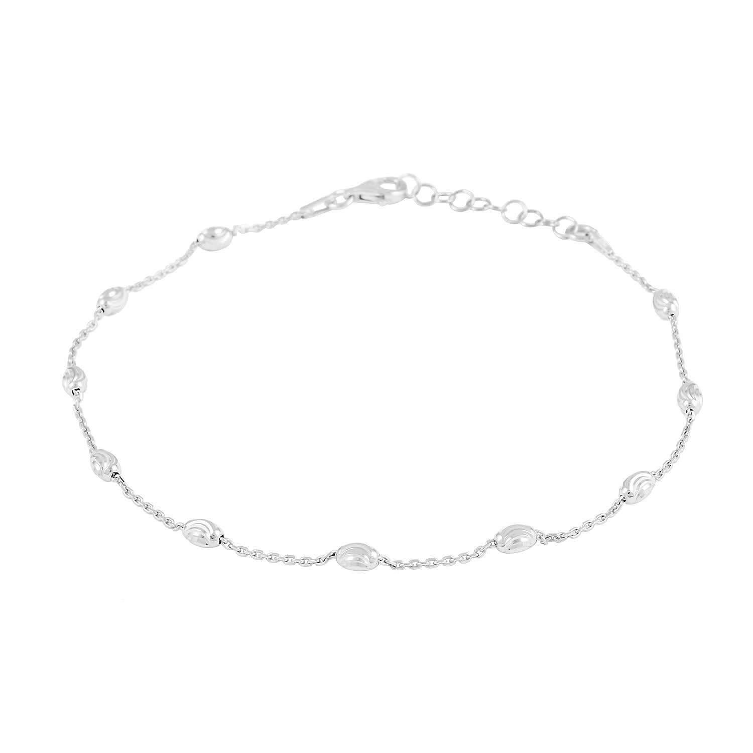 Italian Sterling Silver Station Oval Moon Chain Bracelet (9.00 In) 2.30 Grams