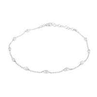 Italian Sterling Silver Station Oval Moon Chain Bracelet (9.00 In) 2.30 Grams