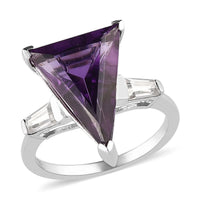Fancy Cut Amethyst and Moissanite Ring in Platinum Over Sterling Silver (Size 10.0) 6.10 ctw