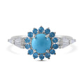 Premium American Natural Sleeping Beauty Turquoise and Multi Gemstone Sunburst Ring in Platinum Over Sterling Silver 2.35 ctw - Sticky add to cart bar