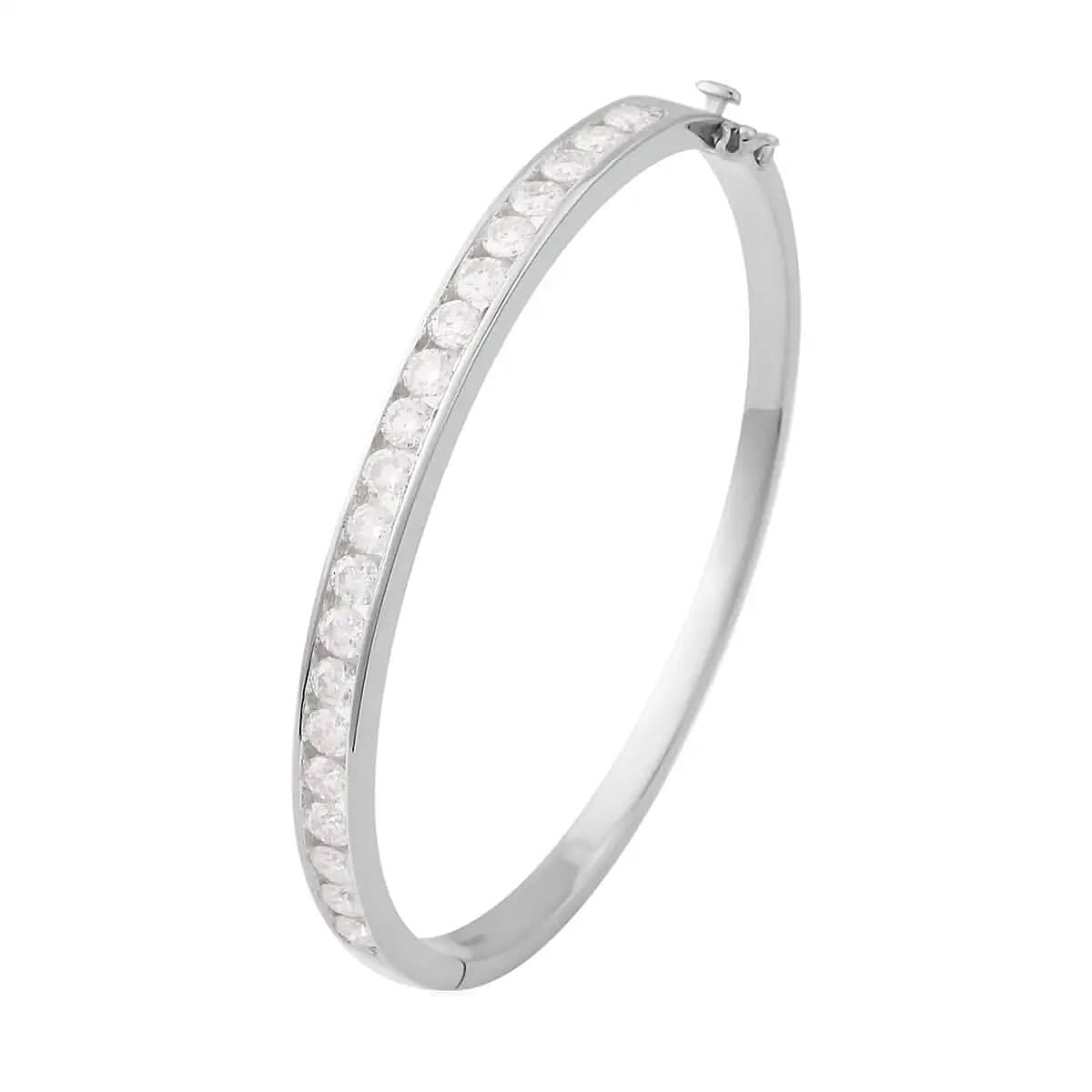 Moissanite Bangle Bracelet in Rhodium Over Sterling Silver (6.50 In) 4.15 ctw
