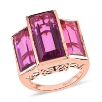 African Lilac Quartz (Triplet) 3 Stone Ring in Vermeil Rose Gold Over Sterling Silver 18.50 ctw