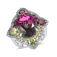 Watermelon Quartz (Triplet) and Multi Gemstone Ring in Platinum Over Sterling Silver 12.90 ctw