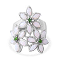 Australian White Opal and Natural Chrome Diopside Floral Ring in Platinum Over Sterling Silver 1.50 ctw - Sticky add to cart bar