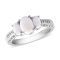 Australian White Opal and Natural White Zircon Ring in Platinum Over Sterling Silver 0.85 ctw - Sticky add to cart bar