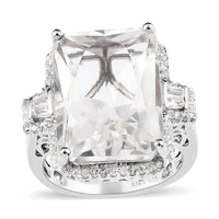 Radiant Cut White Topaz Ring in Platinum Over Sterling Silver 18.60 ctw