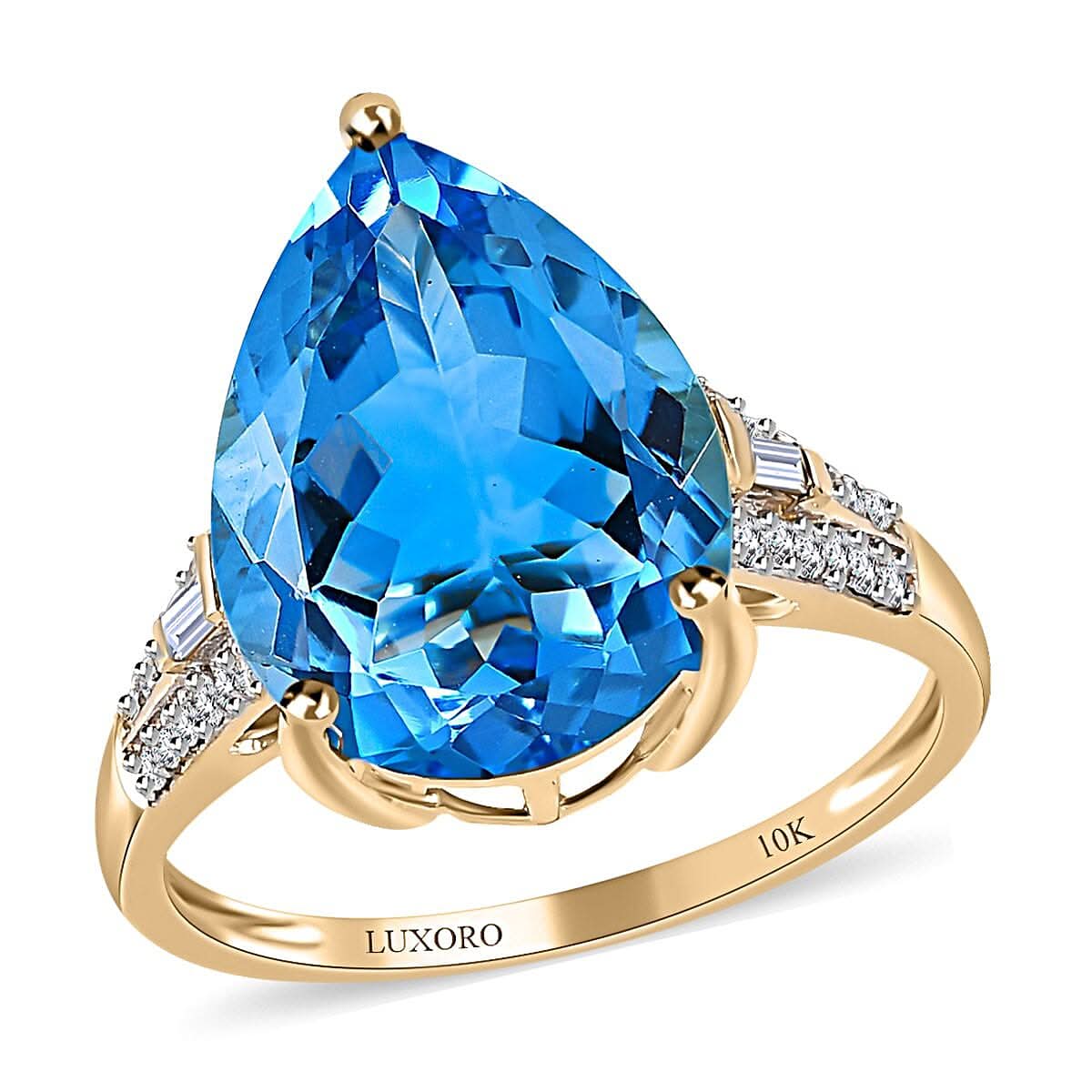Luxoro 10K Yellow Gold Premium Marambaia Topaz and G-H I3 Diamond Ring 10.00 ctw