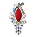Bali Legacy Red Coral, Multi Gemstone Floral Brooch in Sterling Silver 21.35 ctw - Sticky add to cart bar