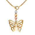 14K Yellow Gold Diamond Cut Bead and Butterfly Necklace 17 Inches 2.85 Grams - Sticky add to cart bar