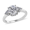 Moissanite 3 Stone Ring in Platinum Over Sterling Silver (Size 10.0) 2.10 ctw (Del. in 5-7 Days) - Sticky add to cart bar