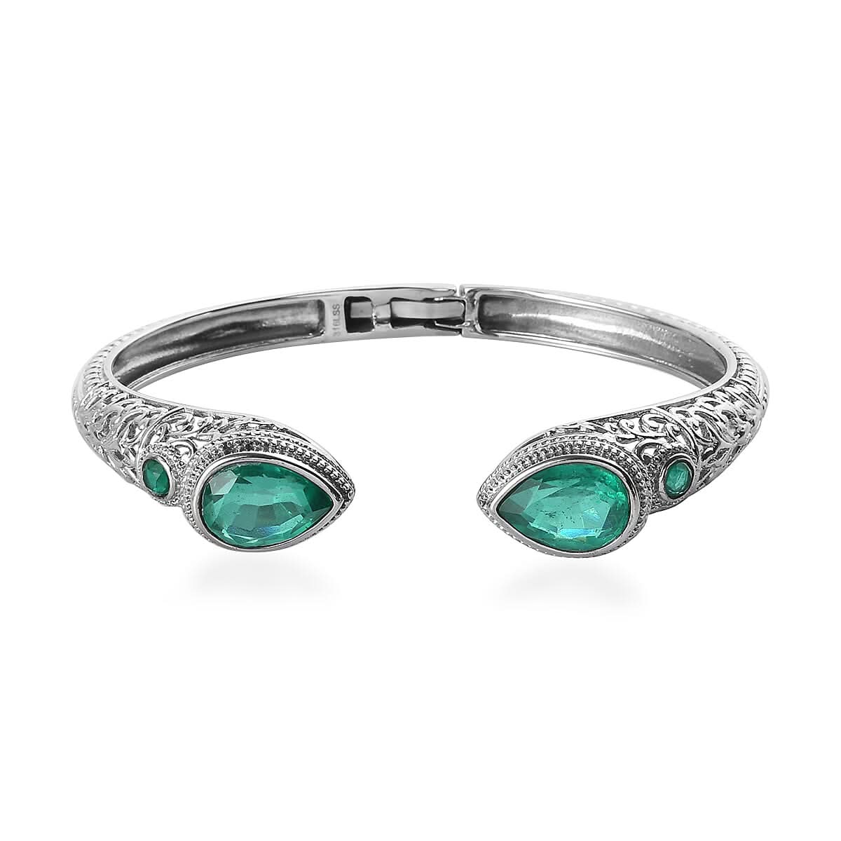Emeraldine Quartz (Triplet) Cuff Bracelet in Stainless Steel (7.25 In) 12.50 ctw