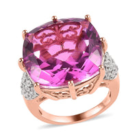 African Lilac Quartz (Triplet) and Natural White Zircon Ring in Vermeil Rose Gold Over Sterling Silver 21.85 ctw