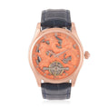 GENOA White Diamond Automatic Mechanical Movement Horse Pattern Watch in Rosetone with Navy Blue Leather Strap (44.20mm) (7.00-9.00 Inches) 0.10 ctw - Sticky add to cart bar