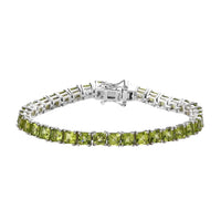 Asscher Cut American Natural Arizona Peridot Bracelet in Platinum Over Sterling Silver (6.50 In) 12.40 ctw