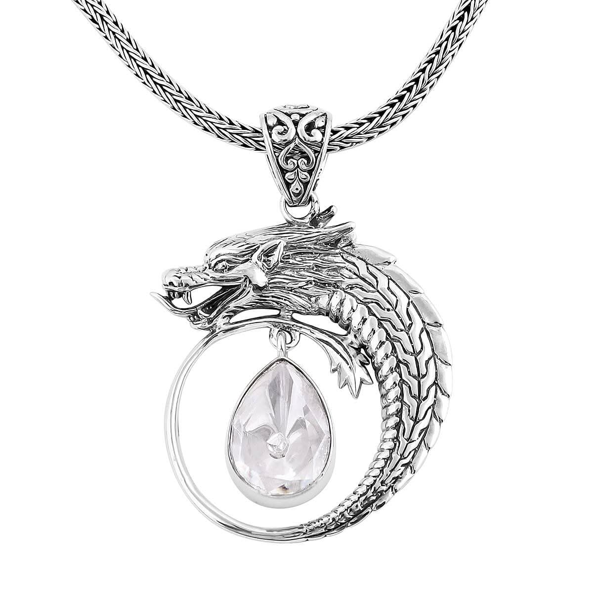 Bali Legacy Polki Moissanite Dragon Pendant Necklace 20 Inches in Sterling Silver 1.00 ctw