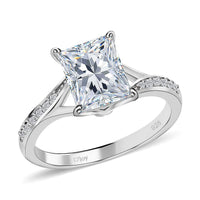 Princess Cut Moissanite Ring in Rhodium Over Sterling Silver 2.60 ctw