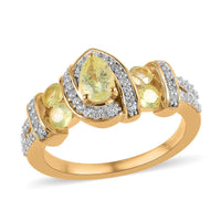 Natural Chrysoberyl and Natural White Zircon Ring in Vermeil Yellow Gold Over Sterling Silver 1.25 ctw