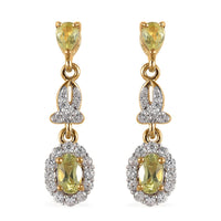Natural Chrysoberyl and White Zircon Dangle Earrings in Vermeil Yellow Gold Over Sterling Silver 1.25 ctw