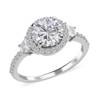 Moissanite Halo Ring in Rhodium Over Sterling Silver 2.35 ctw