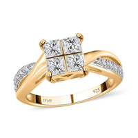 Moissanite Twisted Shank Ring in Platinum Over and Vermeil YG Over Sterling Silver (Delivery in 7-10 Business Days) 0.85 ctw