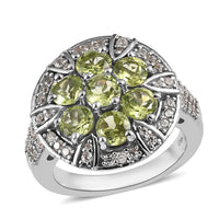 American Natural Arizona Peridot and Natural White Zircon Ring in Platinum Over Sterling Silver 3.00 ctw