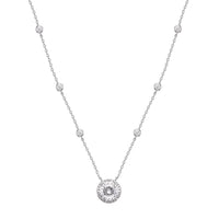 100 Facets Moissanite Halo Necklace 18 Inches in Rhodium Over Sterling Silver 4.35 ctw