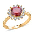Luxury Red Moissanite (Rnd 8mm) Sunburst Ring in Vermeil YG Over Sterling Silver (Size 10.0) 2.25 ctw - Sticky add to cart bar