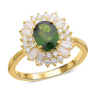 Natural Chrome Diopside and Moissanite Halo Spray Ring in Vermeil Yellow Gold Over Sterling Silver 2.10 ctw