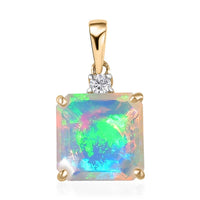 10K Yellow Gold  AAA   Ethiopian Opal ,  Moissanite  Solitaire Pendant 2.39 ctw