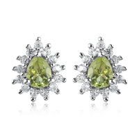 Arizona Peridot and White Zircon Sunburst Earrings in Platinum Over Sterling Silver 0.75 ctw