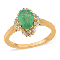 Ethiopian Emerald and Moissanite Ring in Vermeil Yellow Gold Over Sterling Silver 1.25 ctw (Delivery in 10-15 Business Days)