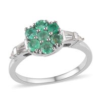Ethiopian Emerald and Natural White Zircon Ring in Platinum Over Sterling Silver 1.15 ctw