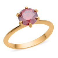 Luxury Red Moissanite (Rnd 8 mm) Solitaire Ring in Vermeil YG Over Sterling Silver (Size 10.0) 1.75 ctw