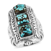Artisan Crafted Blue Moon Turquoise 3 Stone Ring in Sterling Silver 5.15 ctw