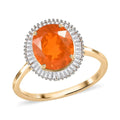 LUXORO 10K Yellow Gold AAA Brazilian Fire Opal and Diamond Halo Ring 1.90 Grams 2.15 ctw (Delivery in 12-15 Business Days) - Sticky add to cart bar