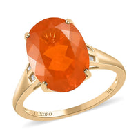 LUXORO 10K Yellow Gold AAA Brazilian Fire Opal and G-H I3 Diamond Ring 2 Grams 4.10 ctw (Delivery in 7-10 Business Days)
