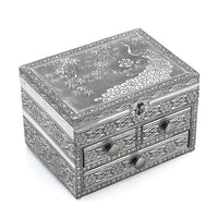 Oxidized Aluminum Elephant Embossed Grand 3 Drawer Jewelry Box (8"x6"x5")