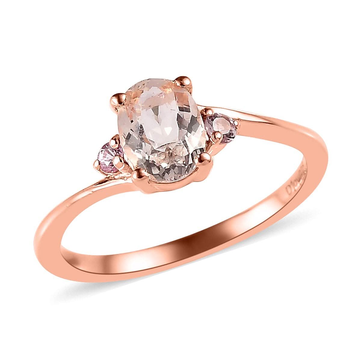 Marropino Morganite and Madagascar Pink Sapphire Ring in Vermeil Rose Gold Over Sterling Silver (Size 10.0) 0.75 ctw