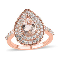 Marropino Morganite and White Zircon Double Halo Ring in Vermeil Rose Gold Over Sterling Silver 2.50 ctw