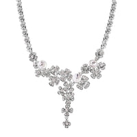 Austrian Crystal Floral Necklace 20-22 Inches in Silvertone
