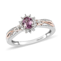 Narsipatnam Purple Spinel and Natural White Zircon Sunburst Ring in Vermeil Rose Gold and Platinum Over Sterling Silver 0.60 ctw