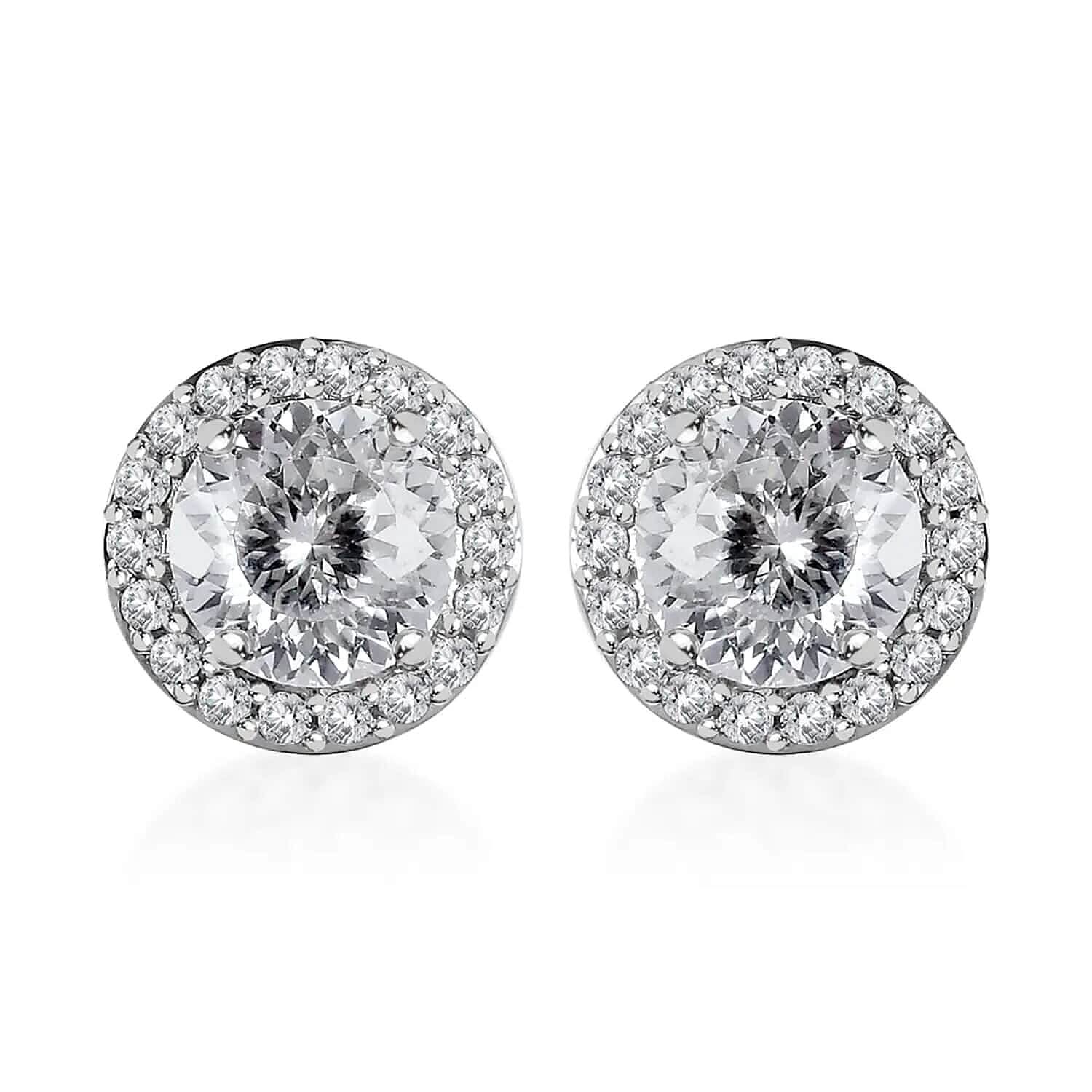 LUXORO 10K White Gold 120 Facets Moissanite Stud Earrings 2.00 ctw