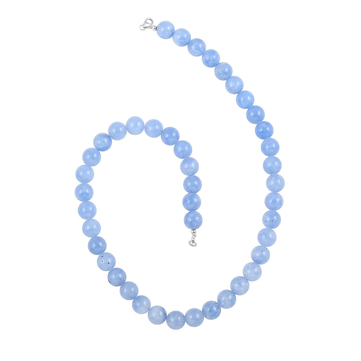 Blue Quartz Beaded Necklace 18 Inches in Sterling Silver 250.00 ctw