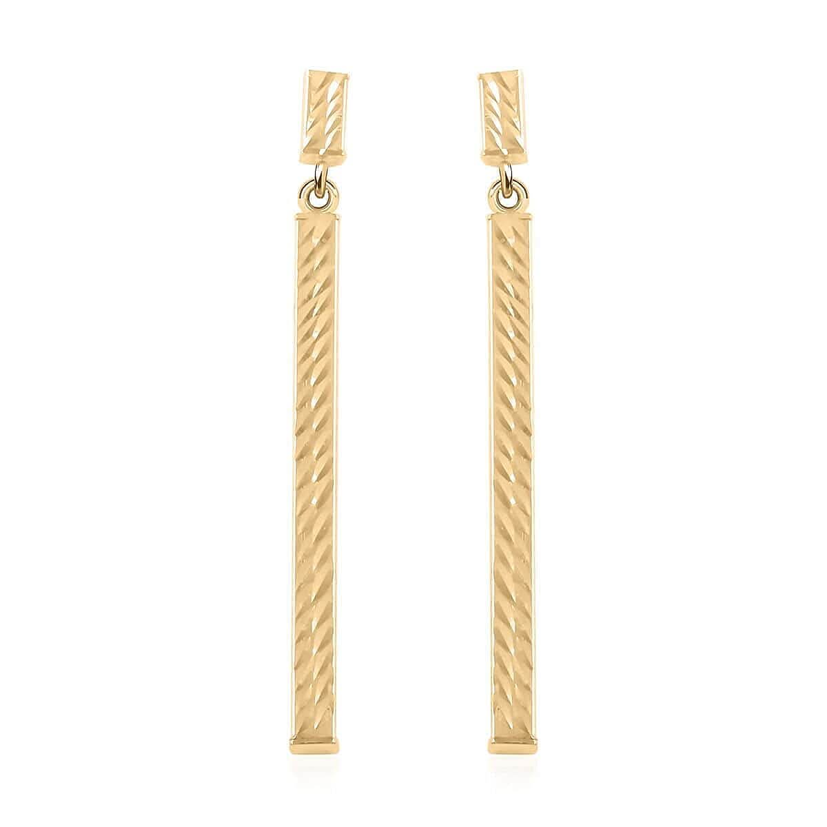 Italian 10K Yellow Gold Diamond-Cut Bar Earrings 1.85 Grams