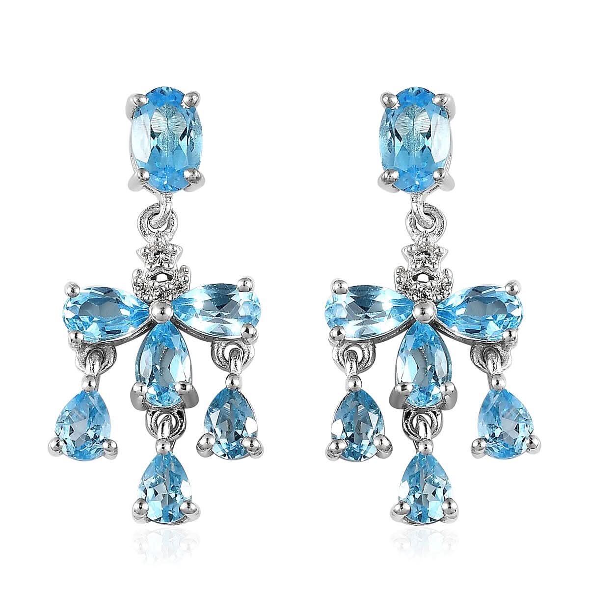 Marambaia Topaz and White Zircon Chandelier Earrings in Platinum Over Sterling Silver 3.90 ctw
