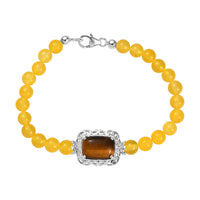Tiger's Eye and Yellow Quartzite Bracelet in Sterling Silver (7.25 In) 48.60 ctw